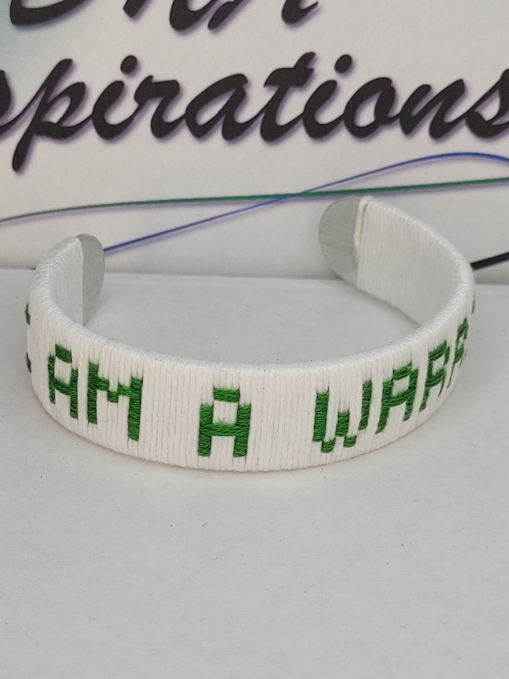 Handmade White & Green Embroidered Bracelet | Strength & Empowerment Jewelry